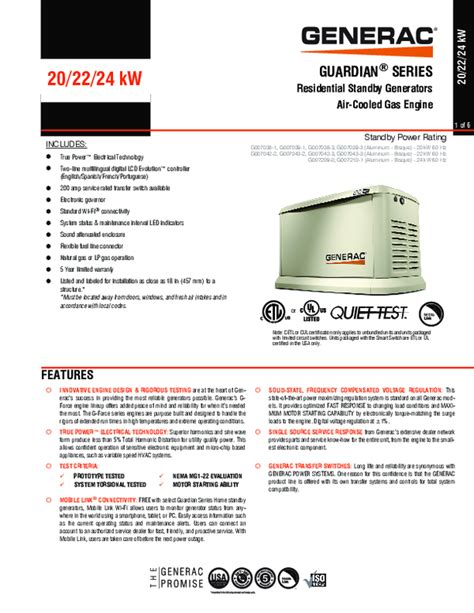 Sound-attenuated enclosure Generac PM-GC. . 24kw generac generator spec sheet